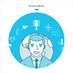 Social Network. Concept. Flat Design Illustration for Web Sites Infographic Design.