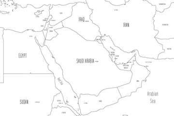 Map of Arabian Peninsula. Handdrawn doodle style. Vector illustration
