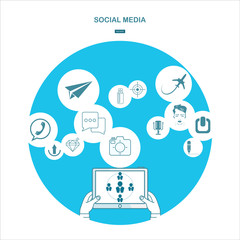 Social Network. Concept. Flat Design Illustration for Web Sites Infographic Design.