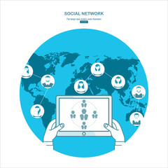 Social Network. Concept. Flat Design Illustration for Web Sites Infographic Design.