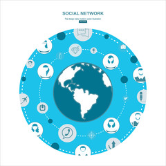 Social Network. Concept. Flat Design Illustration for Web Sites Infographic Design.
