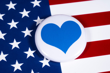 Blue Heart Symbol and the USA Flag