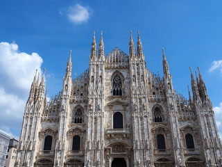 Fototapeta premium View of the exterior of the Milan Cathedral (Duomo di Milano) in Milan, Italy. It is dedicated to the Nativity of St Mary (Santa Maria Nascente).