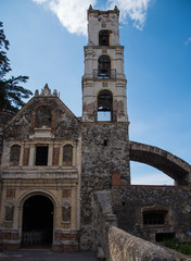 Facade Of Parish of Our Lady of Loreto, inside the Hacienda of Santa María Regla, in Huasca Mexican Town 