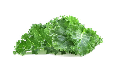 Organic green kale leaf isolated on white background