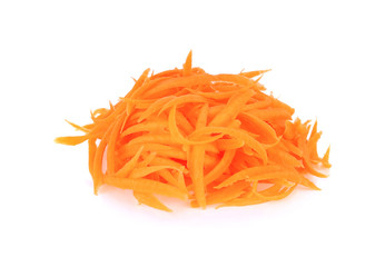 fresh shredded carrots isolated on white background