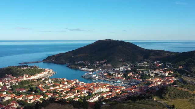 Port Vendres aerial view sunny day France Mediterranean fishing port Pyr&eacute;n&eacute;es-Orientales Spanish border