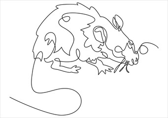 Rat continuous line.Rat year 2020.One single line drawing. 2020 year sign.