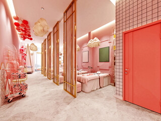 3d render pink color massage and spa room