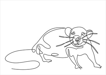 Rat continuous line.Rat year 2020.One single line drawing. 2020 year sign.