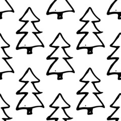 Minimalist baby seamless pattern with black fir-trees. Scandinavian style illustration background for nursery in nordic style on white background. 
