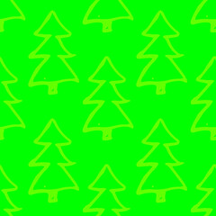 Obraz premium Minimalist baby seamless pattern with yellow fir-trees. Scandinavian style illustration background for nursery in nordic style on green background. 