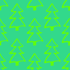 Fototapeta premium Minimalist baby seamless pattern with yellow fir-trees. Scandinavian style illustration background for nursery in nordic style on blue background. 