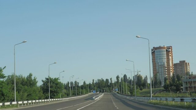 View of the city route from the car