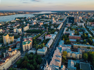 Obraz premium Evening summer Voronezh skyline, aerial view from drone