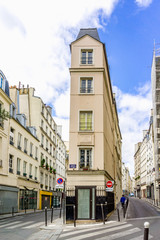 Fototapeta na wymiar Pointe Trigano—a very narrow building where French poet Andre Chenier lived in 1793, at the junction of Clery and Beauregard streets.