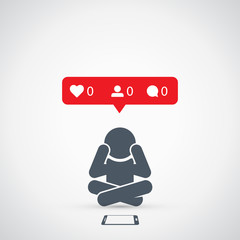 Depressed person sitting on the floor crying over what he /she saw on phone.Cyber bullying.Problems in social networks.Dislike, parting, disappointment, depression, sadness, social media.