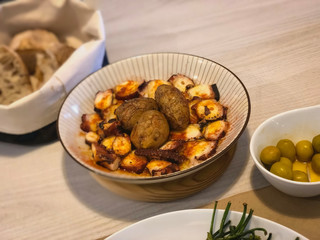 Octopus in spicy sauce, spanish style with potatoes
