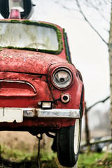 Kaliningrad, Russia - 3 November 2019: Red subcompact Soviet old-timer car