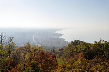 View of the foggy Balaton from the lookout tower of Fonyod
