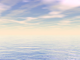 Obraz premium Peaceful ocean or sea water by sunset - 3D render