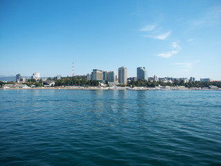 Fototapeta na wymiar View of the coastal zone of Sochi from the sea