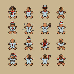 Gingerbread Man Vector Illustration Icon Set