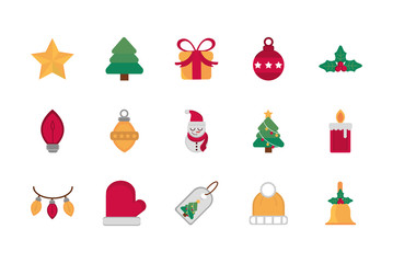 celebration decoration happy christmas icons collection