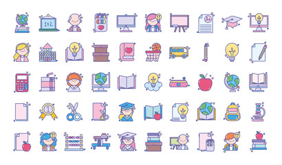 back to school education learn icons set