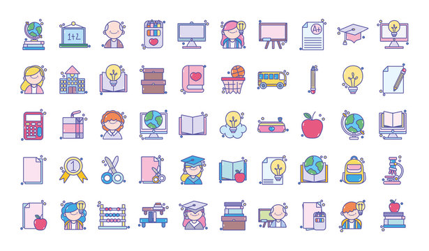 back to school education learn icons set