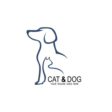 Creative logo design Dog and Cat vector template, Minimalist lines dogs cats icon logo