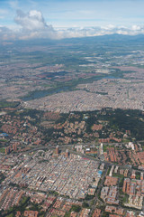 Aerial view of housing and commercial neighborhoods in the Sabana de Bogota. Colombia.