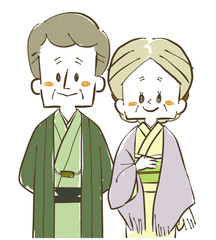 着物の夫婦-シニア-男女