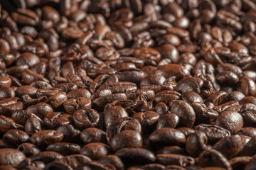 Coffee beans close-up. Selective focus.