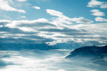Fantastic winter landscape, sunset, snow covered trees