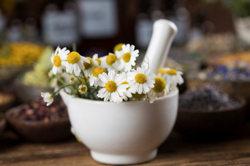 Natural remedy,Herbal medicine and wooden table background