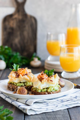 Orsini's egg for breakfast. Light healthy breakfast made from simple foods.