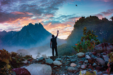 Sunrise at Melangkap Camping site with Mount Kinabalu as the bagkground