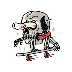 Skull Skateboarding Horror Face Graphic Illustration Vector Art T-shirt Design
