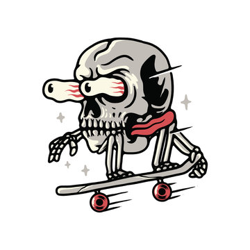 Skull Skateboarding Horror Face Graphic Illustration Vector Art T-shirt  Design Stock Vector | Adobe Stock