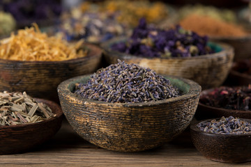 Natural remedy,Herbal medicine and wooden table background