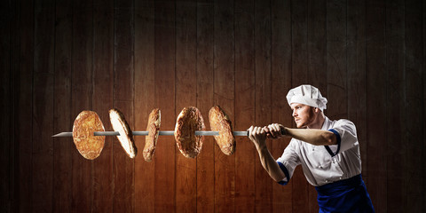 He is crazy about cooking. Mixed media