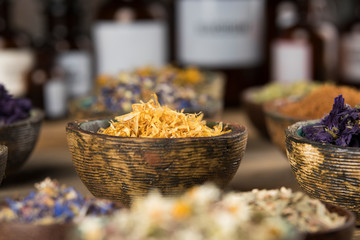 Natural remedy, healing herbs background