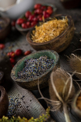 Natural remedy,Herbal medicine and wooden table background
