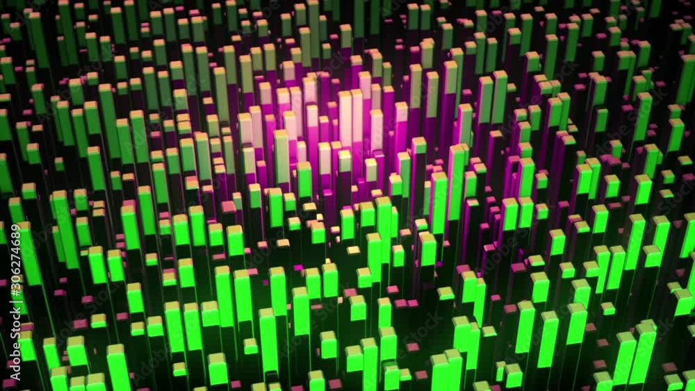 Poster multicolored 3d abstraction of moving geometric shapes. animation. abstract 3d render background mad