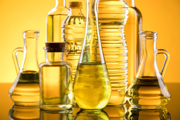 Cooking oils in bottle background