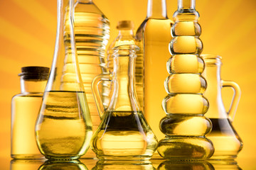 Cooking oils in bottle background