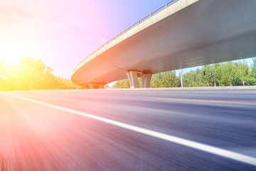 Blue sky overpass under the asphalt road, car advertising road material