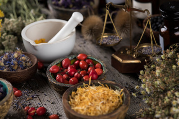 Natural remedy, healing herbs background