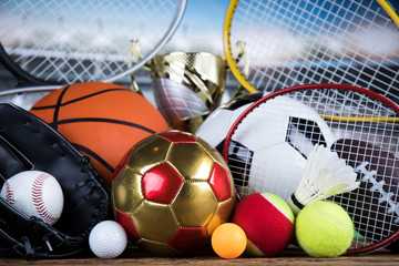 Award winning and championship concept, trophy cup on sport background